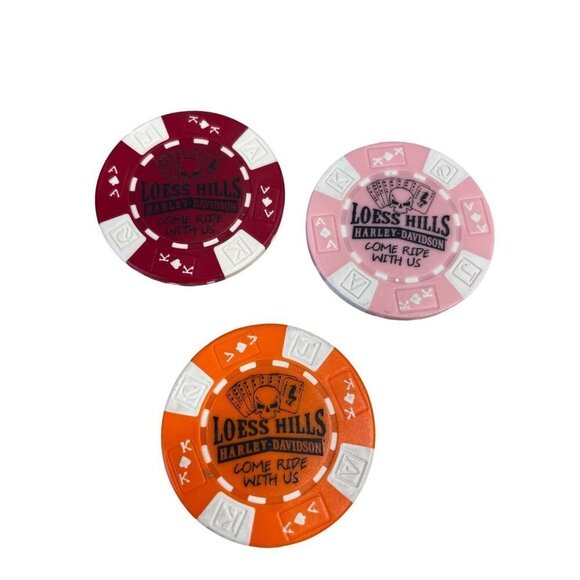 Harley Davidson Poker Chips Dealer Lot of 3 Loess Hills Pacific Junction IA - Picture 1 of 2